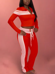 Casual Stripe Tube Top Jacket Jogging Pants Sports Set