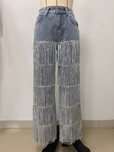 Fashion Sequin Tassels High Waist Jeans