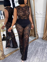 Sexy Lace See Through Bodysuit Fitted Pant Sets