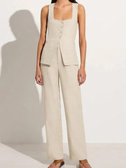 Fashion Sleeveless Vest Wide Leg Pants Set