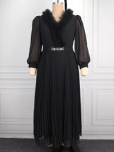 Elegant V Neck Chiffon Long Sleeve Pleated Dress