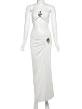 Oyster Metal Decor Strapless Top High Slit Skirt Sets