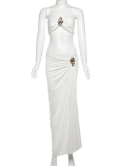 Oyster Metal Decor Strapless Top High Slit Skirt Sets