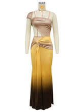 Gradient Color Cut Out Ruched Asymmetrical Maxi Dress