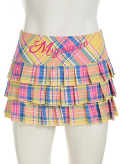 Fashion Plaid Letter Print Mini Skirt