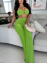 Sexy Halter Top Decor Button Casual Pants Set