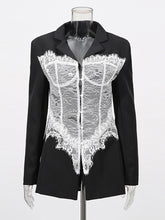 Fashion Deconstructed Lace Patchwork Lapel Blazer