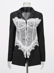 Fashion Deconstructed Lace Patchwork Lapel Blazer