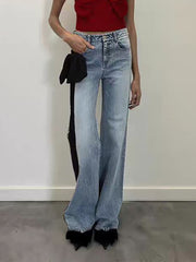 Mid-Waist Bow-Decor Denim Jeans