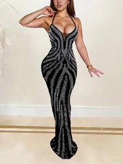 Rhinestone Lace-up Backless Party Club Dress