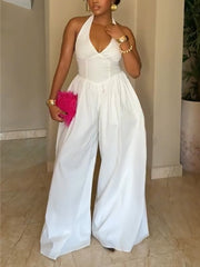 Elegant Halter Backless Regular Jumpsuit