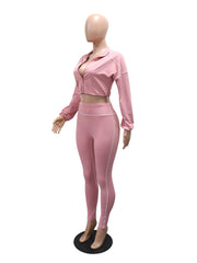 Casual Cropped Jacket Skinny Pants Two Piece Set