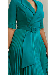 Fashion Lapel Neck Pleated Hem Slim Dress