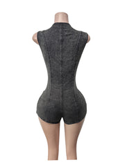 Sexy V-neck Sleeveless Denim Romper