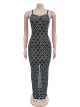 Fashion Rhinestone Sheer Bodycon Party Club Dress