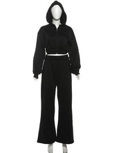 Cropped Hooded Sweatshirt Wide Leg Pant Tracksuit Set