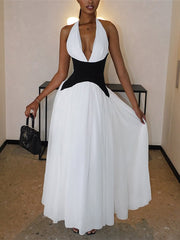 Elegant Halter Backless Cinched Waist Maxi Dress