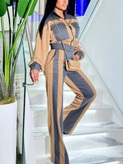 Fashion Denim Patchwork Pocket Top and Pants Set