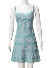 Sexy Satin Print Spaghetti Strap Mini Dress