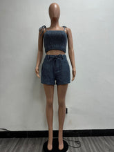 Fashion Denim Tank Top And Matching Shorts Sets