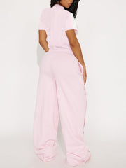 Casual Zipper Crop Top Wide Leg Pant Sportswear Set