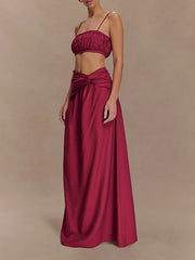 Elegant Spaghetti Strap Top Maxi Skirt Vacation Sets