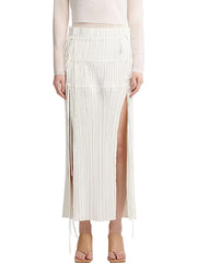 Retro Drawstring Slit Pleated Skirt