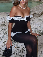 Sexy Off Shoulder Lace Patchwork Slim Romper