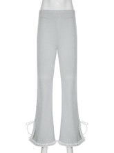 Mid Rise Plain Loose Casual Flared Pants