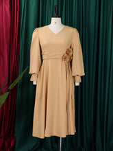 Elegant V-neck Puff Sleeve Slim A-line Dress