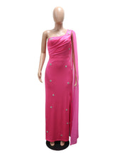 Fashion One Shoulder Cape Rhinestone Embellished Maxi Dress