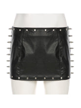 Sexy Studded Faux-Leather Low Waist Mini Skirt