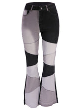 High Waist Denim Patchwork Flare Jeans