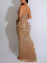 Halter Sheer Mesh Rhinestone Club Dress