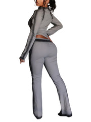 Casual Print Long Sleeve Crop Top And Pants Sets