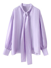 Fashion Tie Neck Silk Loose Casual Shirt