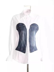 Fashion Patchwork Denim Color-block Blouse