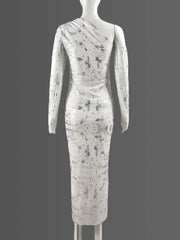 Sloping Shoulder Hollow out Sheer Mesh Bodycon Dress