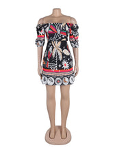 Print Off Shoulder Backless Colorful Club Dress