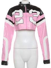 Fashion PU Leather Cropped Jacket Coat