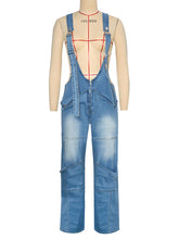 Casual Zipper Loose Denim Overalls Jumpsuit