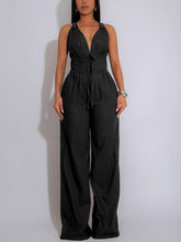 Casual V Neck Cinched Waist Sports Jumpsuit
