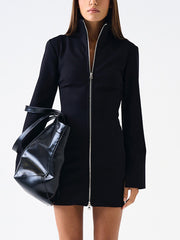 Elegant High Collar Zipper Slim Mini Dress