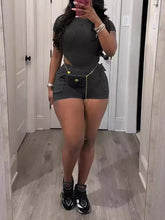 Casual Ribbed Washed Bodysuit and Shorts Set