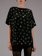 Fashion Eyelets Loose Casual T-Shirt