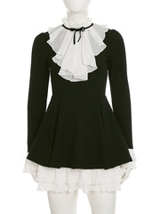 Elegant Sexy Lace Patchwork Ruffle Slim Dress