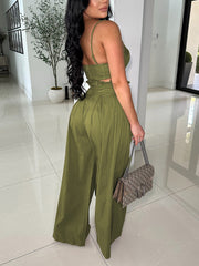 Fashion Crop Camisole Wide-Leg Pants Two-Piece Set