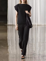 Fashion Stripe T-shirt Top Casual Pants Two Piece Set