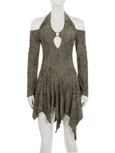 Fashion Halter Off Shoulder Asymmetry Hem Dress