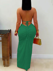 Hollow Out Sleeveless Knit Halter Neck Backless Dress